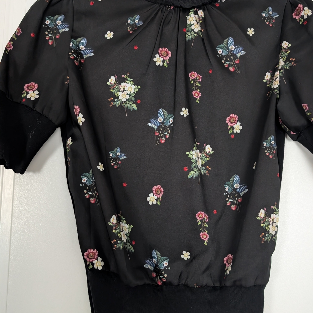 Ted Baker Black Floral Short Sleeve Blouse - Picture 3 of 6